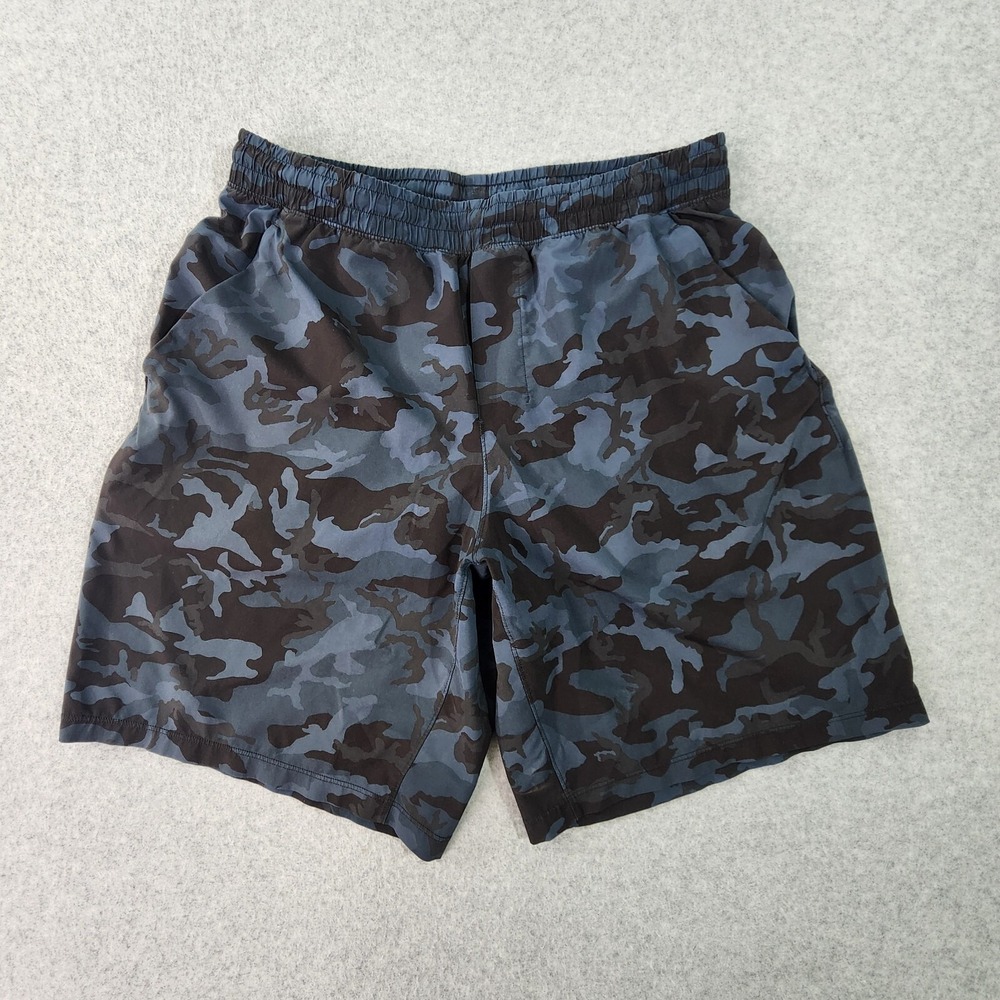 Lululemon Shorts Mens 29x8 Black Blue Camo Lined‎ Pocket Athleticwear Running